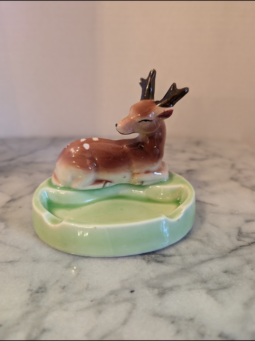 Vintage Ceramic Resting Deer Figurine Ashtray